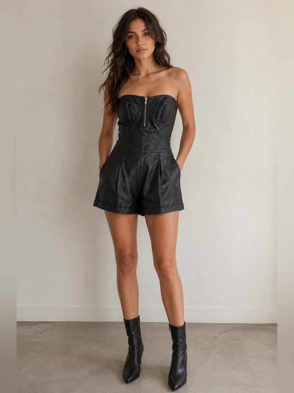 Jenny Han Waxed Linen Black Romper Wize Small NWT